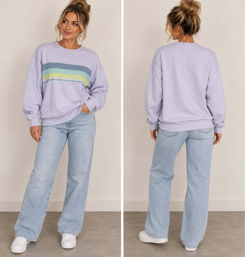 Retro Sporty Pastel Stripe American Eagle Oversized Sweatshirt Lavender XL